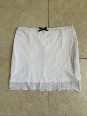 White Mesh Mini Skirt with Black Bow